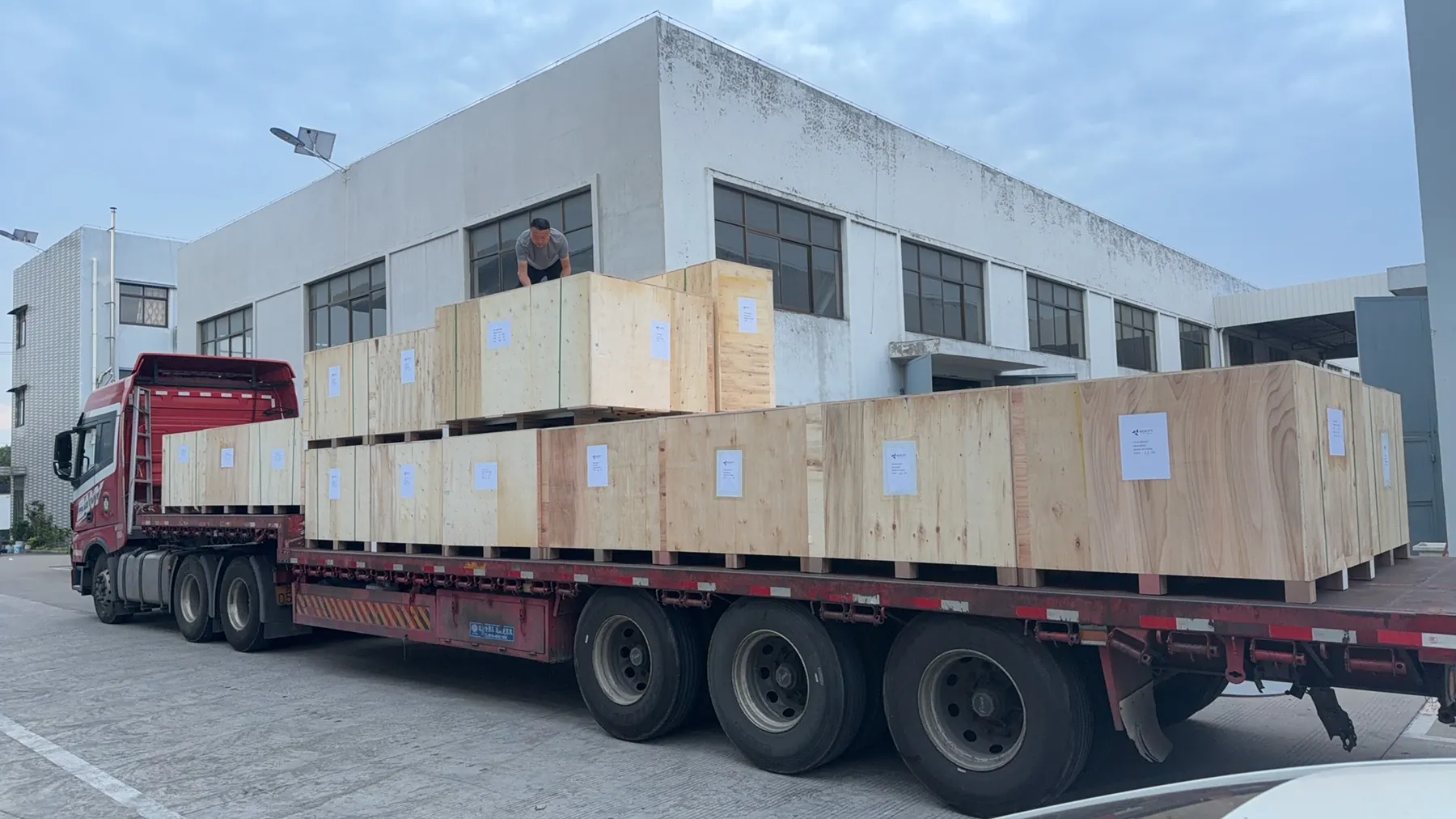 Wooden transport crates at a partner factory